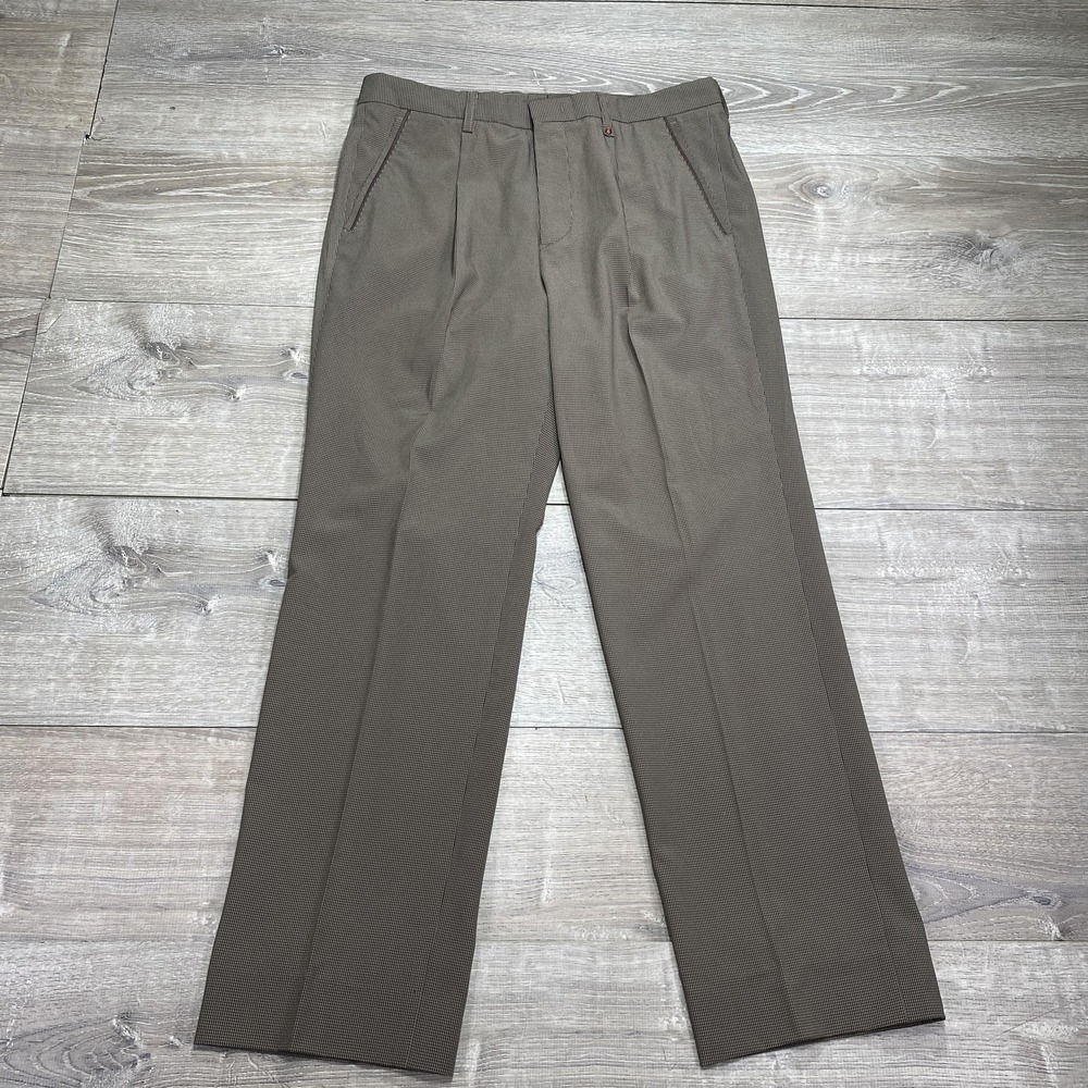 Roberta di Camerino Pants Mens 33x38 Brown Checked Pleated Dress Trousers Formal